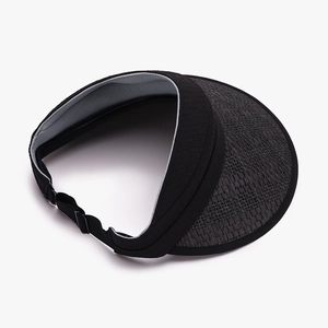 Women's black straw visor hat with breathable open top and adjustable buckle for sun protection