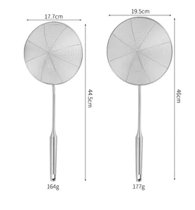 Detailed size chart for 304 stainless steel kitchen skimmer with wooden handle dimensions