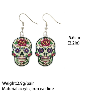 Acryl Sugar Skull Ohrringe mit 5,6 cm Länge und leichtem 2,9 g Design im Detail