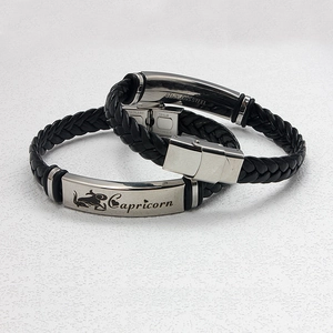 Herren Steinbock Sternzeichen-Armbänder aus geflochtenem Leder mit Edelstahl-Charm