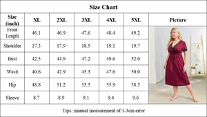 Detailed size chart in inches for the plus size V-neck lace midi dress from XL to 5XL