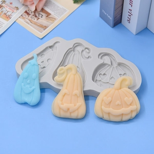 Halloween pumpkin silicone mold with 3 cavities for DIY baking cakes and crafts