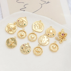 Gold-plated vintage charms with zircon inlays for DIY jewelry making and necklaces