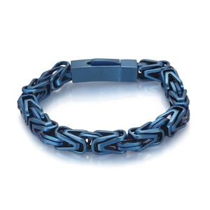 Bracelet byzantin en acier inoxydable bleu avec fermoir à rabat sécurisé pour homme