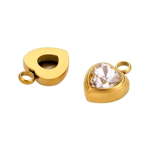 Golden heart-shaped steel pendant with zircon inlay and hollow back view