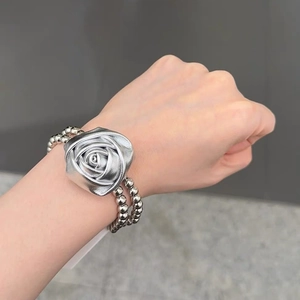 Élastique à cheveux rose 3D argentée avec doubles rangées de perles pour coiffure femme