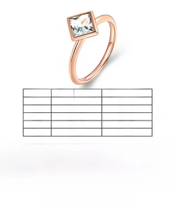 Detailed size guide and measurements chart for the blue zircon rose gold ring