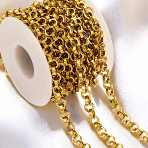 6mm Edelstahl Rolo Kette Für DIY Schmuckherstellung Hip Hop Heavy Metal Taschenkette Stahl Gold Farbe Meterware