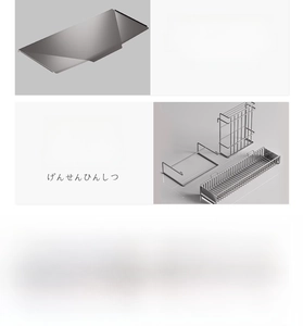 Detail of 304 stainless steel kitchen rack with self-draining tray and utensil holder
