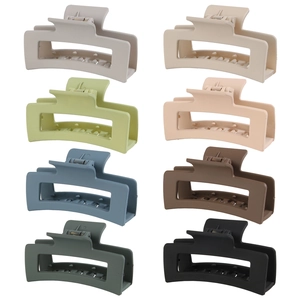 Set of 8 matte rectangular hair claw clips for women in various assorted colors