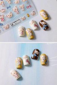 5D embossed nail stickers featuring cute cartoon bears and bows for DIY manicures