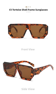 Front and side view of vintage tea frame oversized square sunglasses with tortoise texture
