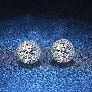 Round Halo Stud Earrings With 925 Sterling Silver Earring Post Moissanite Sparkling Minimalist Jewelry For Women