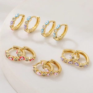Evil Eye Hoop Earrings Copper 18K Gold Plated Colorful Enamel Cubic Zirconia Unique Boutique Fashion Jewelry For Women
