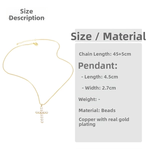 Size guide for pearl cross necklace with 45+5cm chain and gold-plated copper pendant