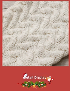 Detailed macro view of cream knitted cable pattern on a large Christmas stocking fabric