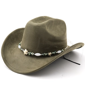 Western Cowboy Hat Faux Suede Ethnic Beaded Starfish Band Wide Brim Outdoor Travel Style For Men Women