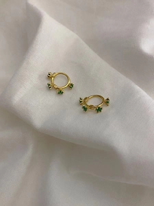 Boucles d'Oreilles Créoles en Argent Sterling 925 Vintage Design de Niche Incrusté de Zirconia Vert Plaqué Or Argent Bijoux Géométriques pour Femmes