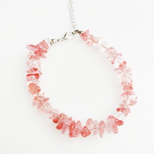 Irregular strawberry quartz gemstone bracelet with adjustable silver lobster clasp