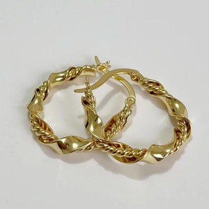 French vintage 925 silver braided gold hoop earrings with twisted rope texture design