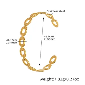 Dimensiones detalladas del brazalete de cadena de acero inoxidable dorado con pesos