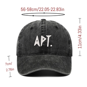 Detail showing the adjustable strap and precise dimensions of the APT. baseball cap