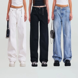Jean Rétro À Jambes Larges Et Coupe Droite En Coton Denim Lavé Pantalon Long Décontracté Pour Femme