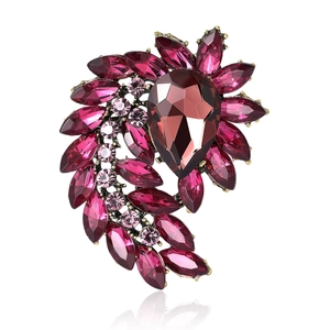 Vintage gold alloy brooch with purple rhinestones for women suit and formal dress