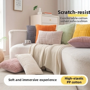 Detail of plush velvet sofa pillow cover with high-elastic PP cotton and cat-proof fabric