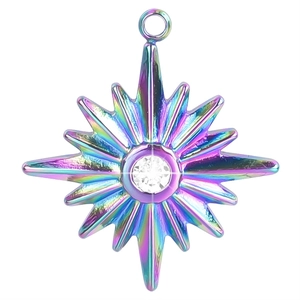 Rainbow stainless steel star necklace with central zircon crystal in a minimalist style
