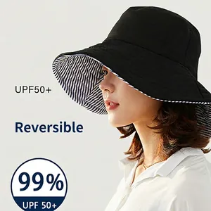 Cappello da sole pieghevole UPF 50+ a tesa larga con strisce bianche e nere