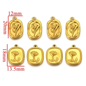 18K gold plated stainless steel rose flower pendants in two sizes for jewelry making