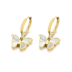 Elegant gold butterfly hoop earrings featuring white mother of pearl inlay for women