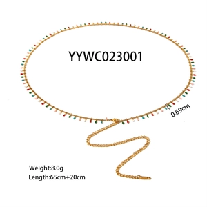 Bohemian gold stainless steel waist chain with colorful enamel charms for summer beach wear
