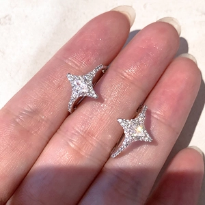 Sparkling silver star-shaped hoop earrings with zircon micro-pave setting for women
