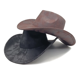 Vintage textured western cowboy hats in brown and black with wide brim for outdoors