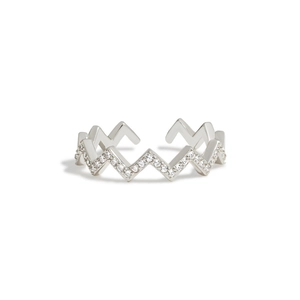 Minimalist S925 sterling silver ring featuring a sparkling zigzag pavé zircon wave design