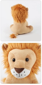 Détail d'un lion en peluche montrant la texture de la crinière et son visage mignon