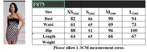 Size chart for polka dot tube top with ostrich feather trim showing measurements