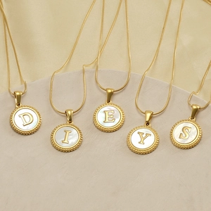 18K gold plated stainless steel snake chain necklaces with 26 shell alphabet pendants