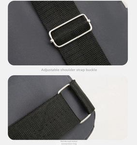 Detail view of durable nylon chest bag showing adjustable strap and silver metal hardware