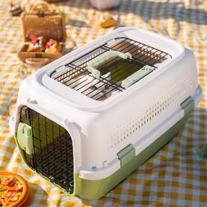 Caisse De Transport Pour Animaux Respirante Pour Chiens Chats Plastique PP Porte Métallique Avec Bol Alimentaire