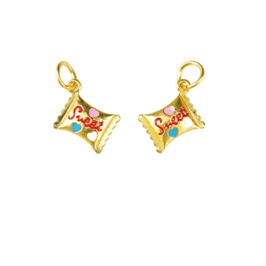 Golden candy-shaped jewelry charms with Sweet engraving for DIY earrings and bracelets