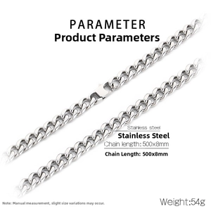 Detailansicht der 8mm breiten silbernen Edelstahl-Panzerkette mit 54g Gewicht und 500mm Länge