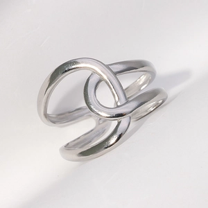 Intertwined Geometric Open Ring Stainless Steel Minimalist Adjustable Band Fashion Jewelry For Women