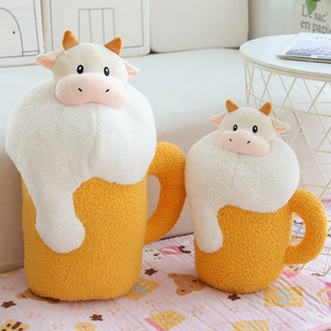 Cow Beer Mug Plush Toy Shorn Fleece Soft Stuffed Animal Funny Cartoon Pillow Novelty Birthday Gift Home Decor