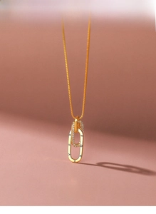 Close-up of S925 silver interlocking rings necklace with sparkling crystals and Forever engraving
