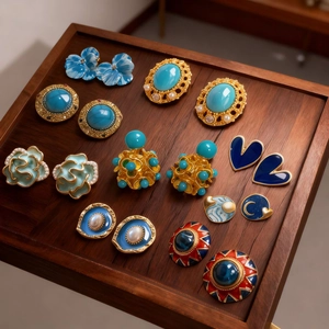 Vintage Enamel Flower Stud Earrings For Women With Silver Earring Post French Retro Style Alloy Jewelry