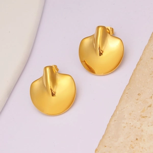 Minimalist gold stainless steel stud earrings with irregular petal shape on stone