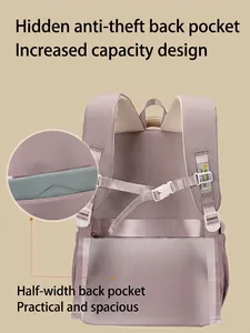 Ergonomic lavender school backpack with breathable mesh straps and anti-theft back pocket